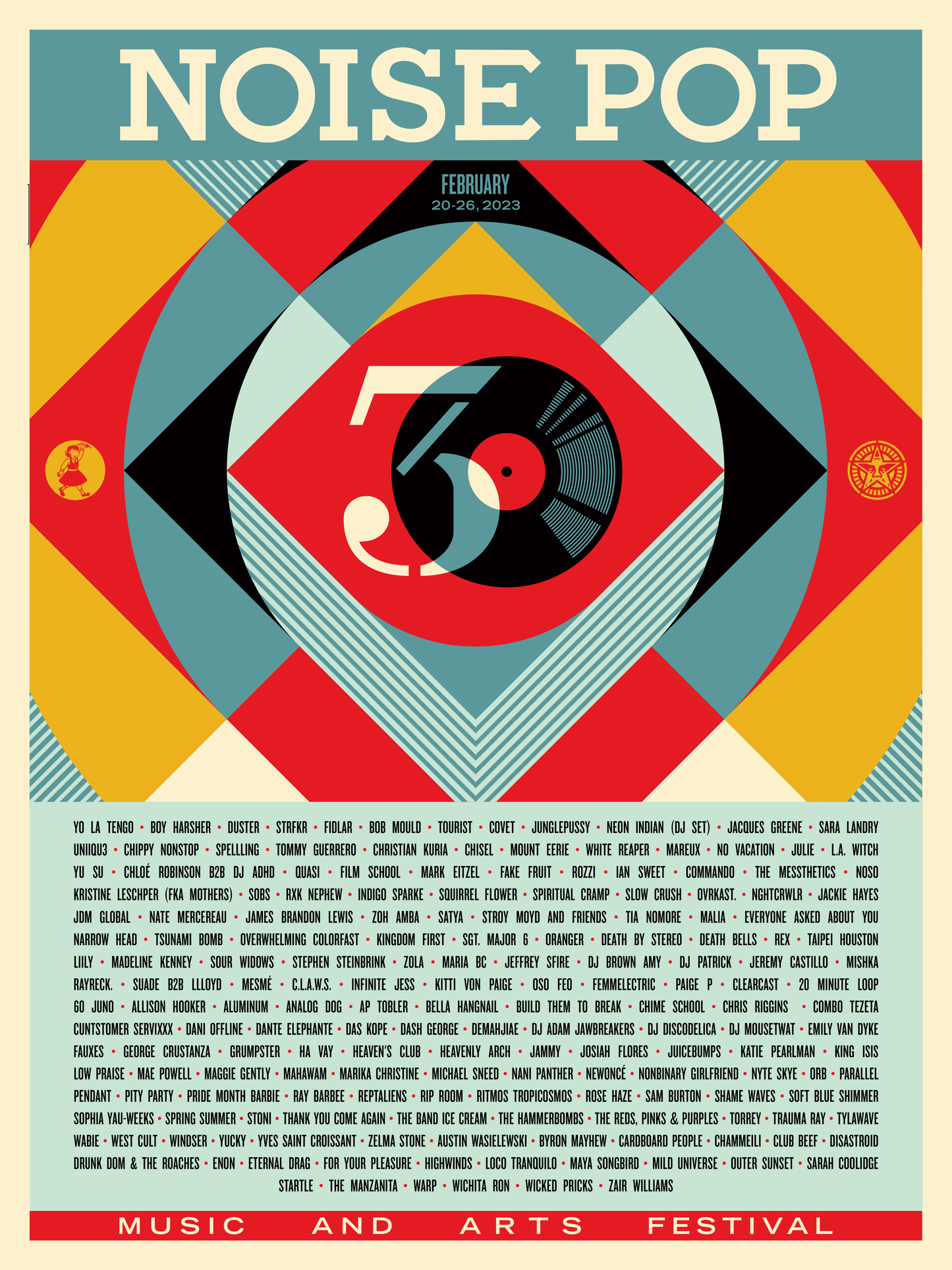 Noise Pop 30 Lineup festival artwork by Shepard Fairey